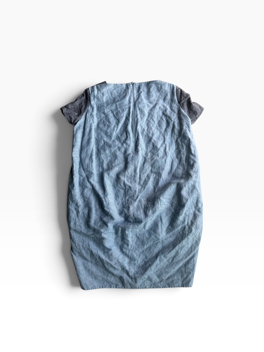 Atsuro Tayama Colorblock Linen Cotton Balloon Dress Chambray Blue Grey Size US6 - Picture 3 of 8